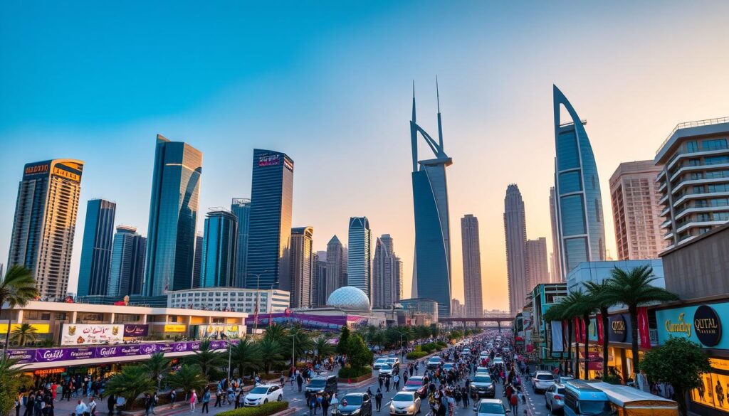 Modern city streets, and daily activities showing what is the lifestyle of Qatar for expats and residents